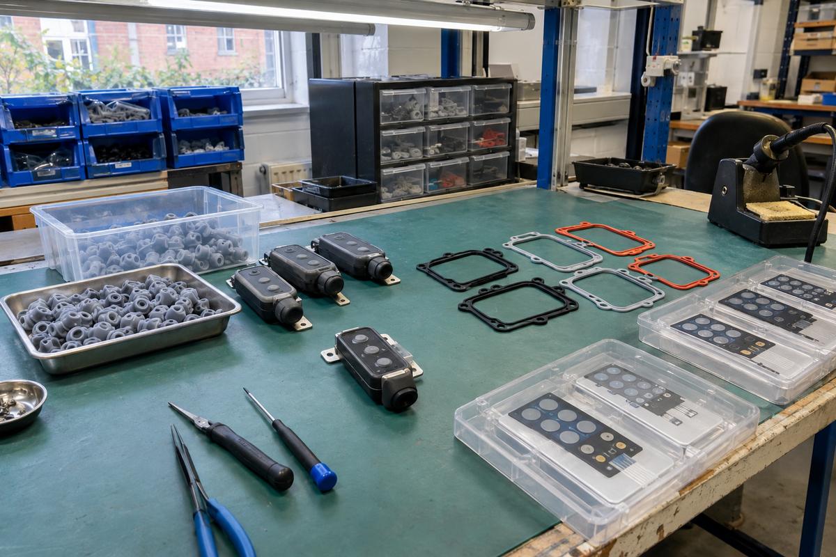 Electronics silicone parts, sub-assemblies, gasket variants and keypad trays