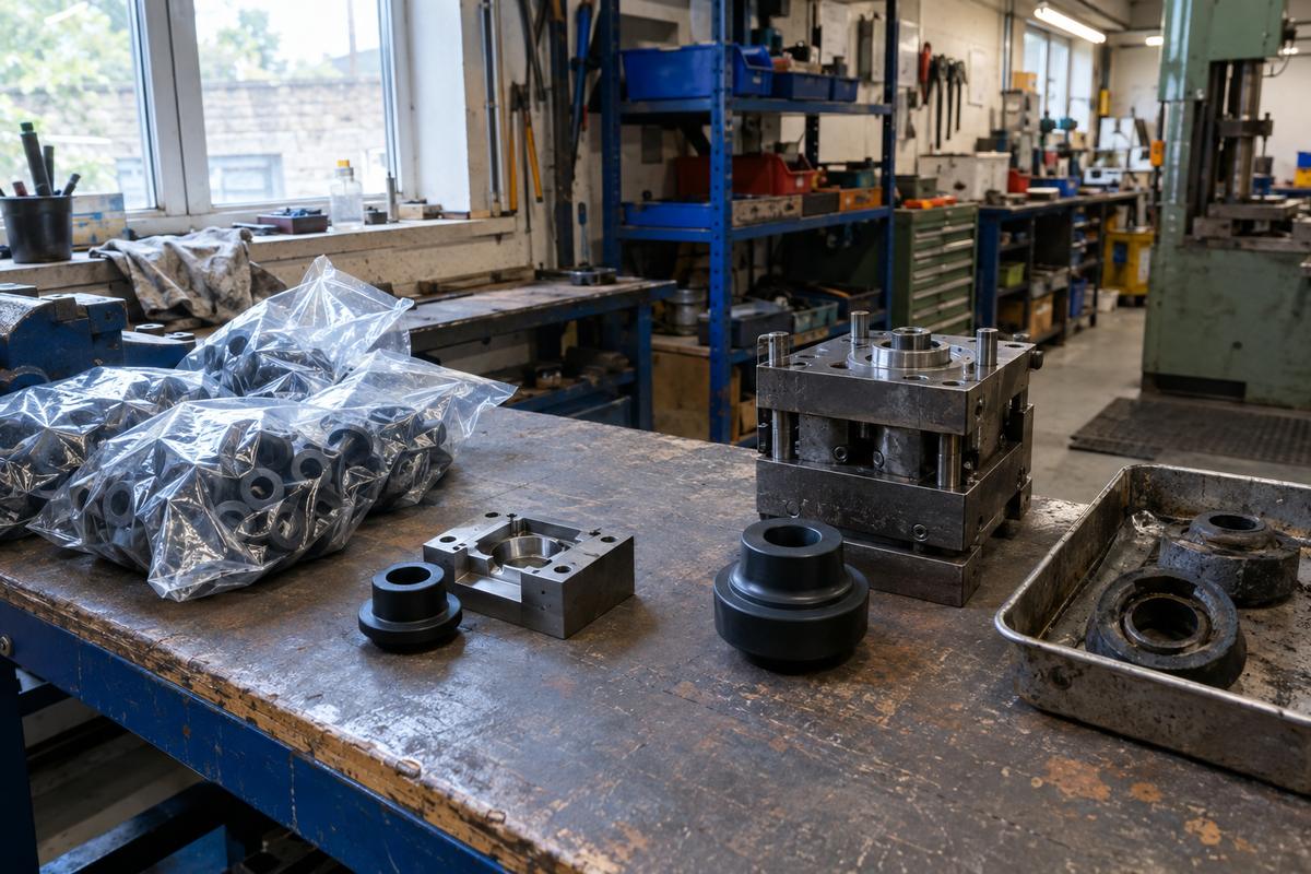 Prototype, production and service silicone parts shown with tooling