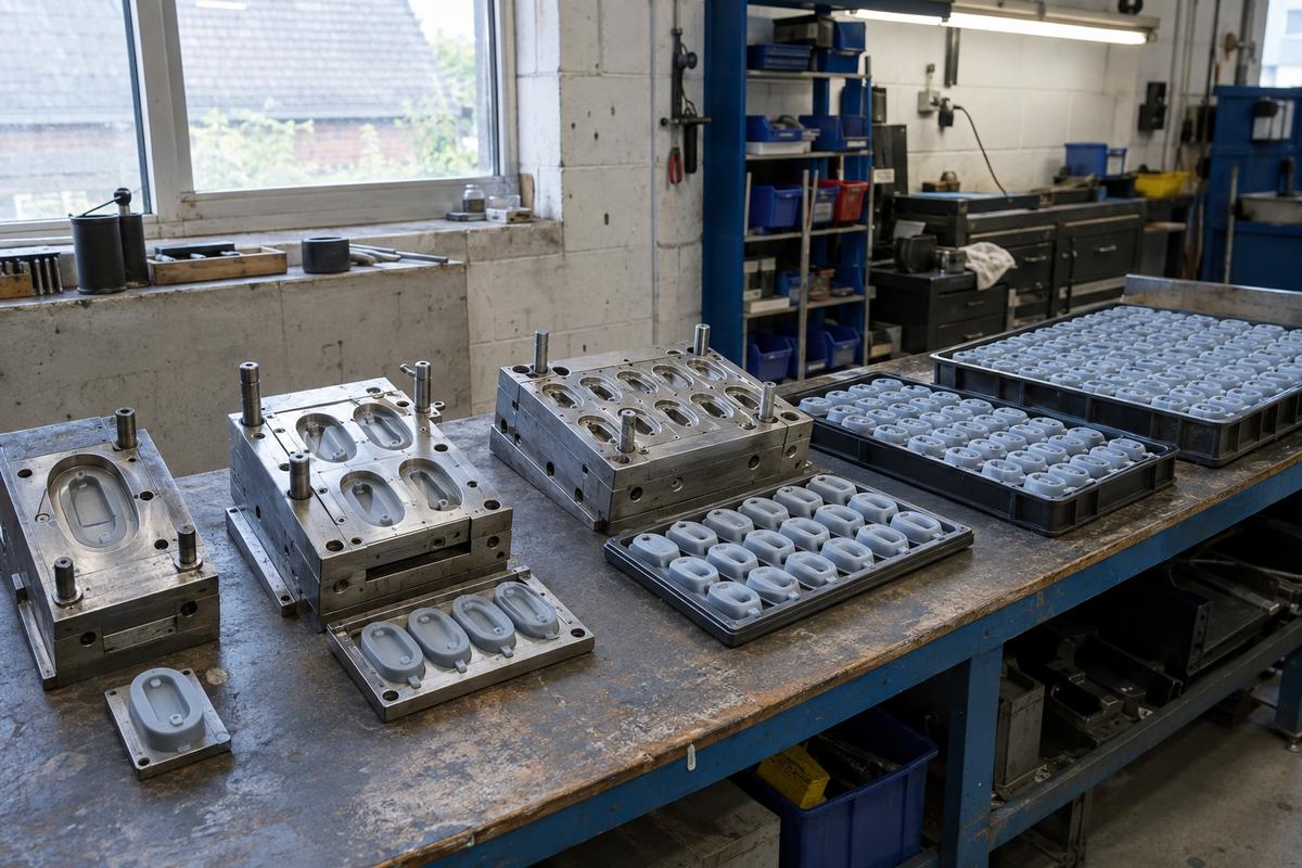 Single and multi-cavity tools beside increasing quantities of silicone parts