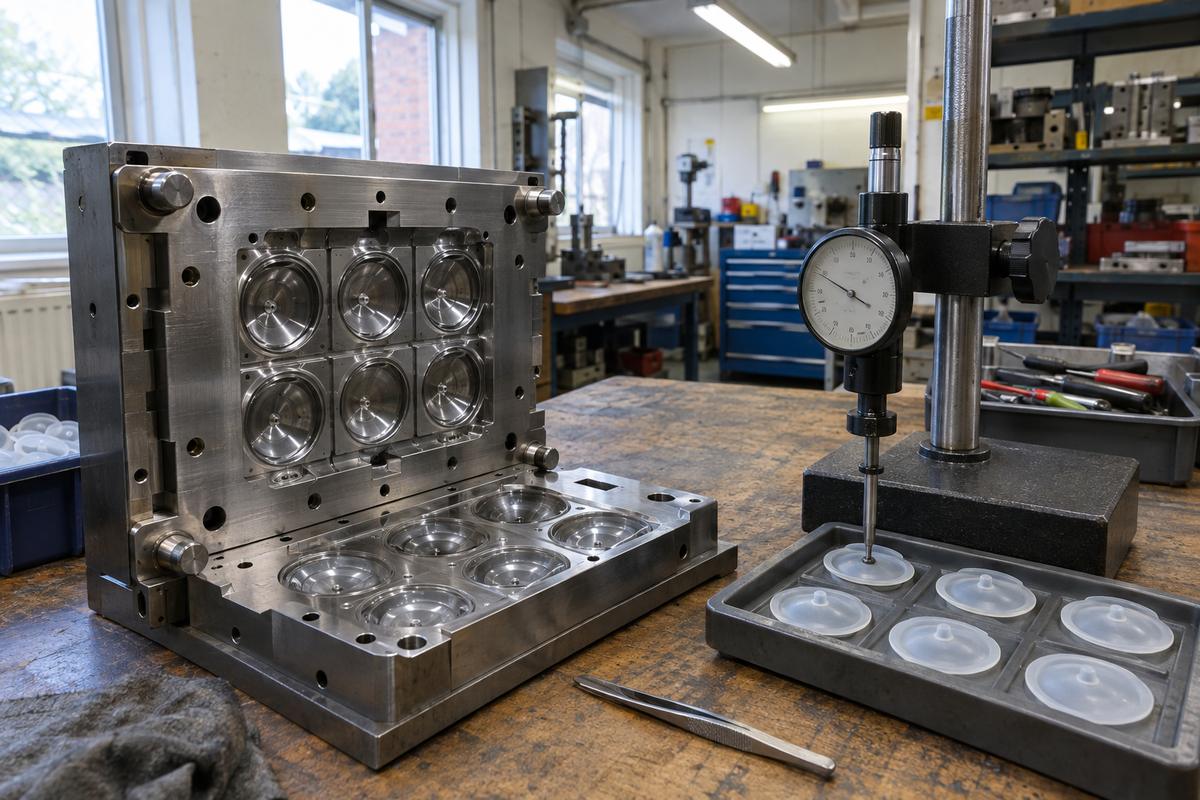 Polished LSR tool and diaphragm stiffness test bench with sample parts