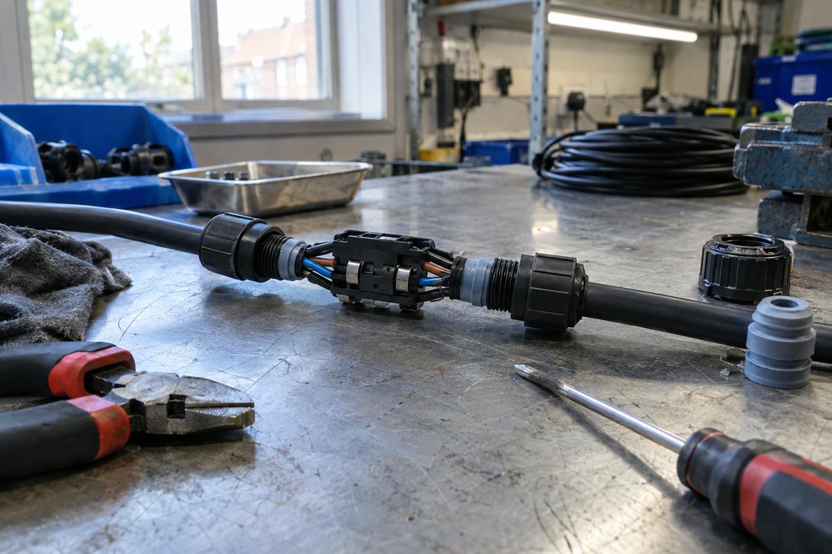 Prepared cable connector joint before silicone overmould sealing