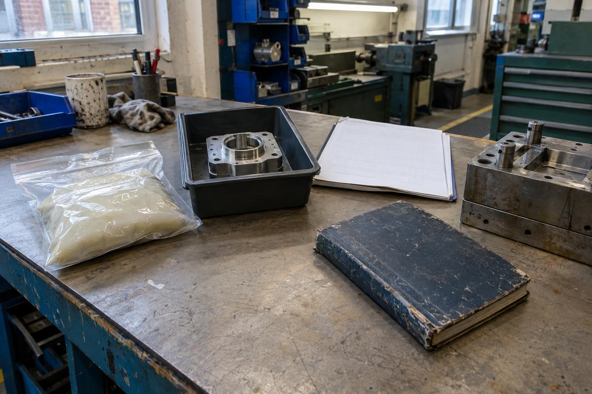Material sample, approved part, batch record and tool history together