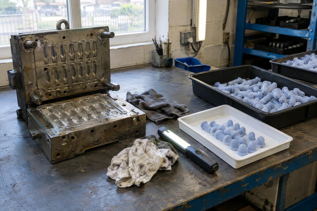 Steel tool, first-off parts and batch trays prepared for inspection