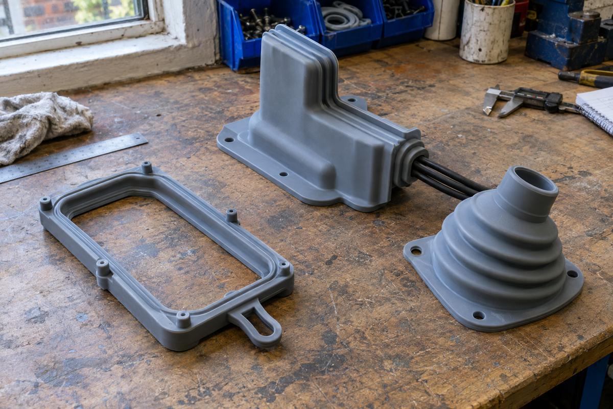 Custom silicone seals with pegs, corner geometry and protective boot features