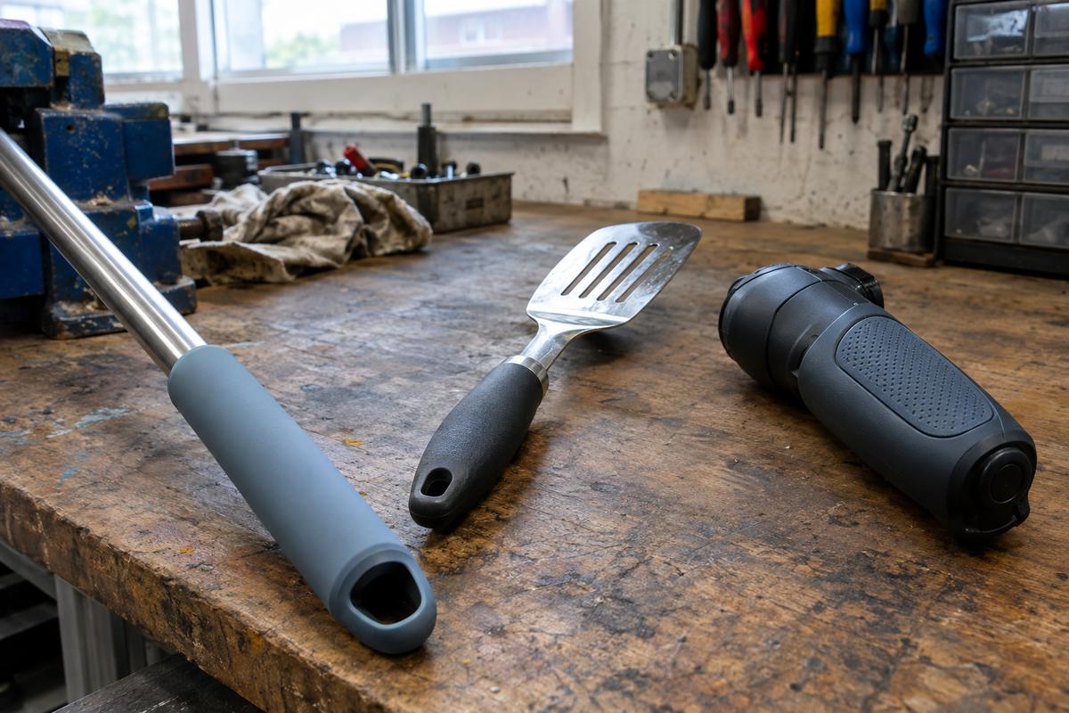 Examples of silicone grips for equipment, kitchenware and handheld devices