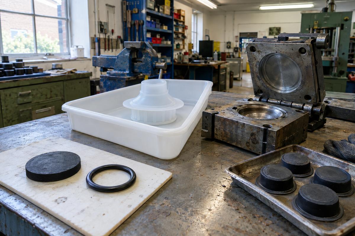 Compression moulding examples with O-ring, larger part and open tool