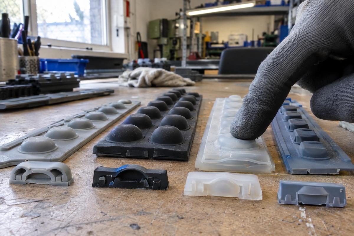Silicone keypad dome samples showing different tactile geometries