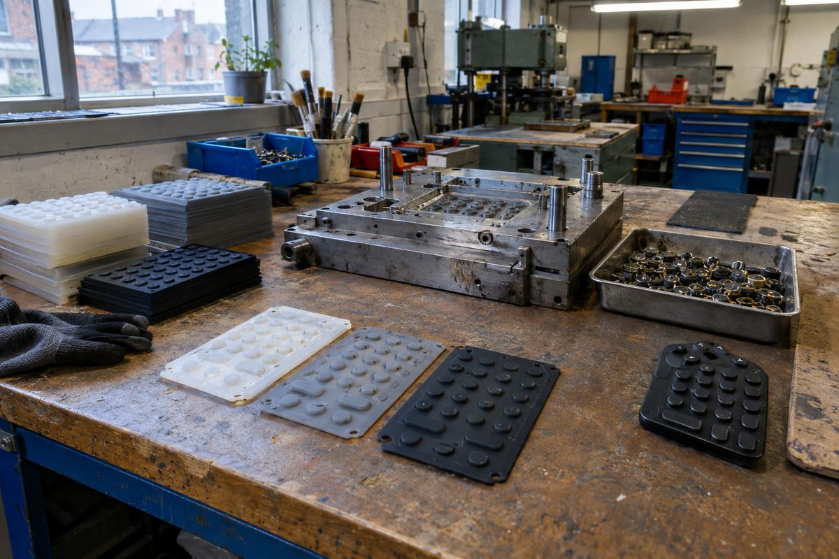 Prototype keypad mats, tool insert, conductive contacts and finished mat