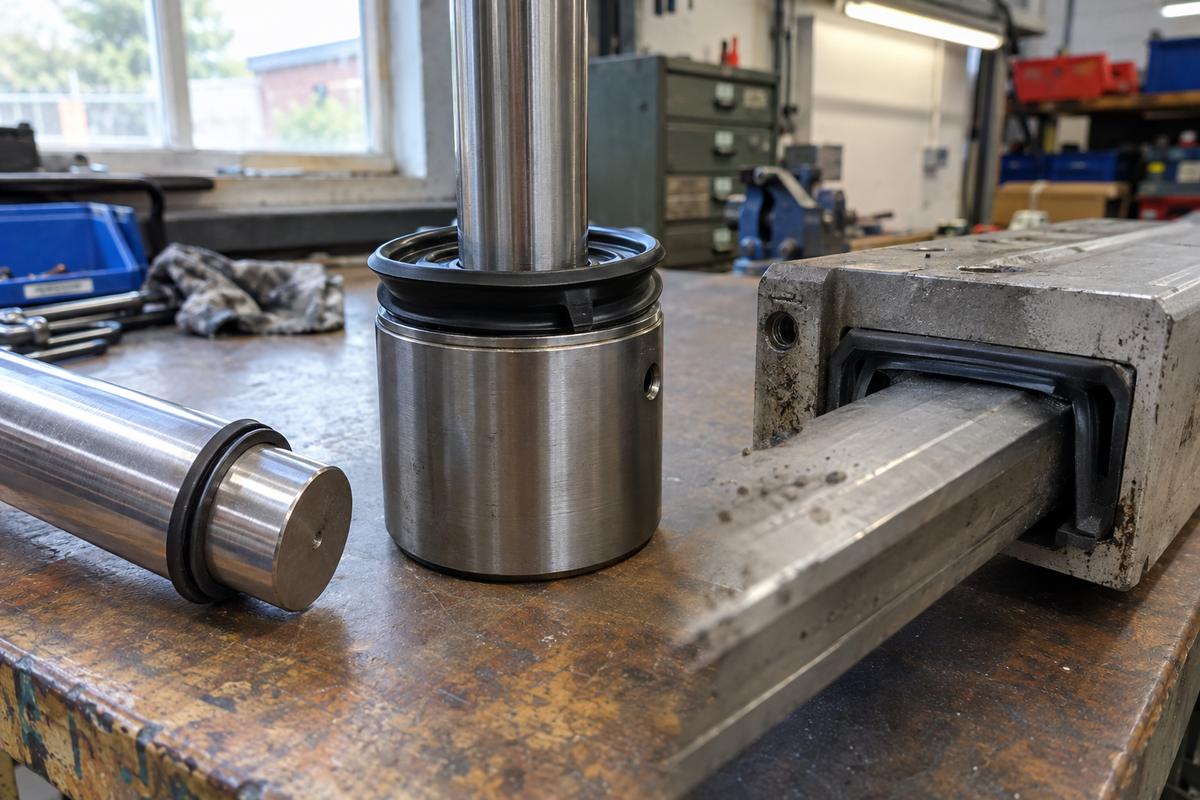 Lip seals fitted to a shaft, piston and sliding mechanism