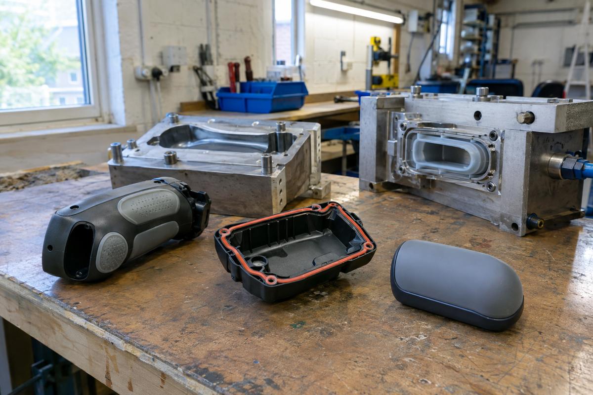 Examples of LSR overmoulded grips, seals and soft-touch components
