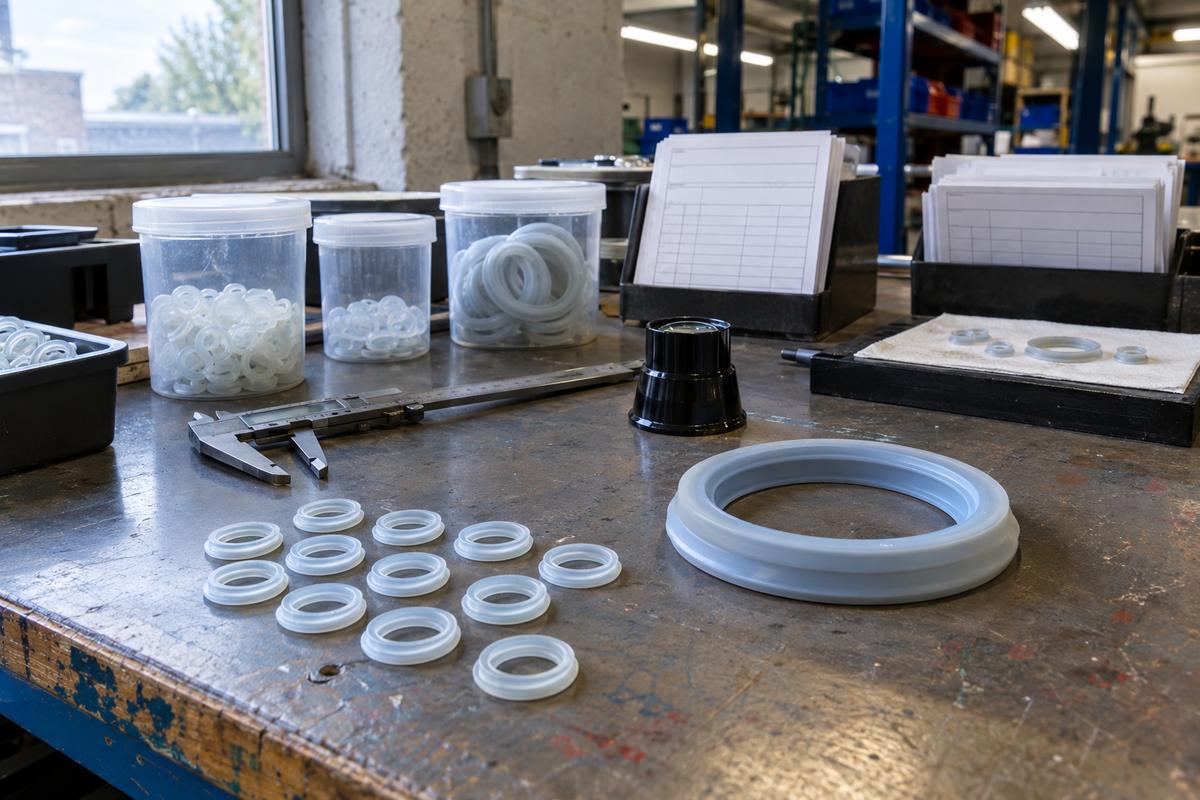 Medical seals laid out for inspection and batch-controlled checking