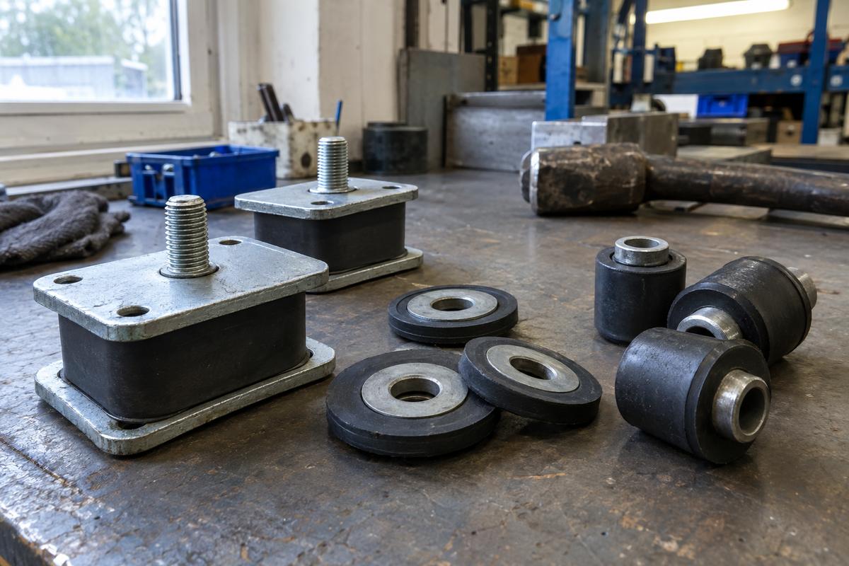 Rubber parts bonded to metal plates, washers and sleeves