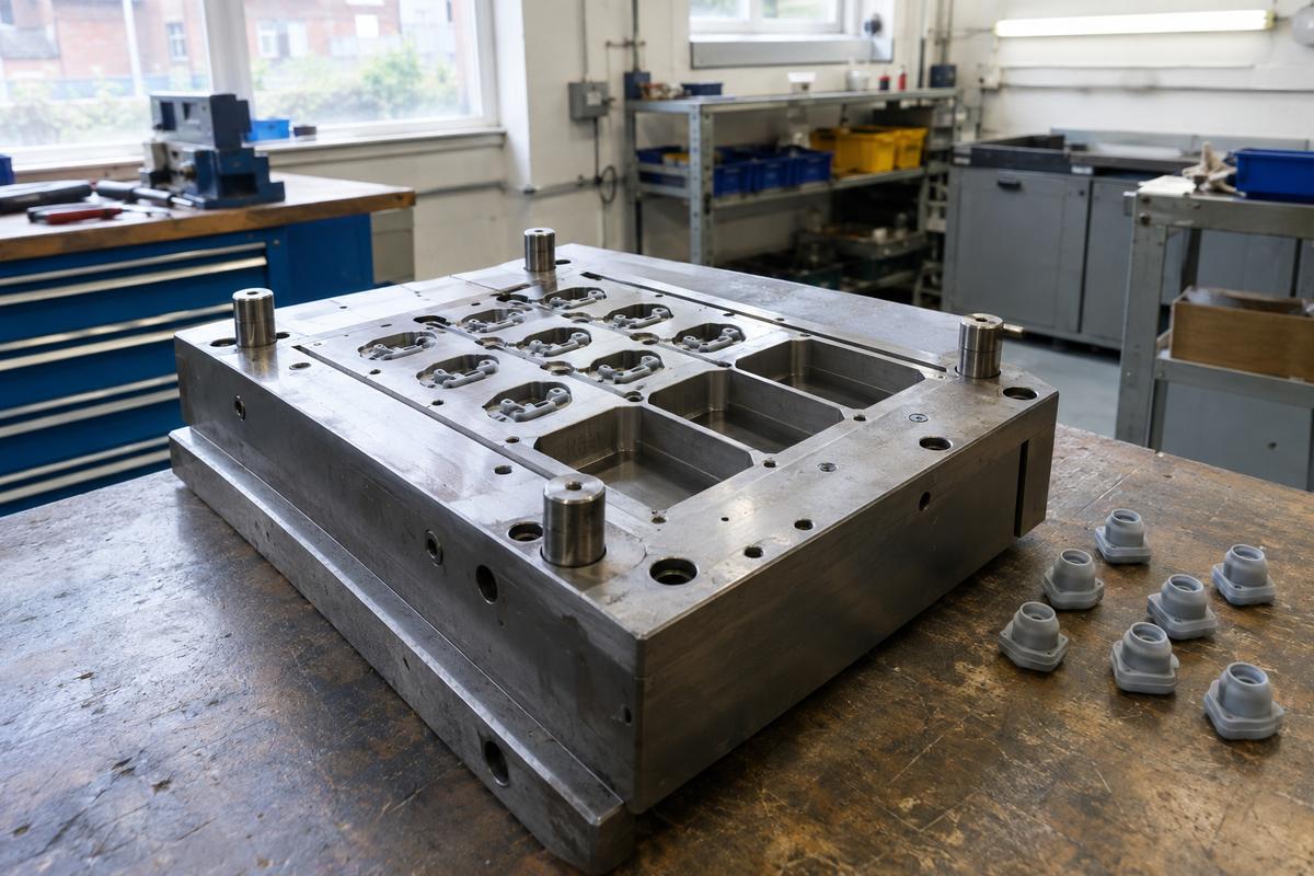 Injection tool showing balanced cavities and space for expansion
