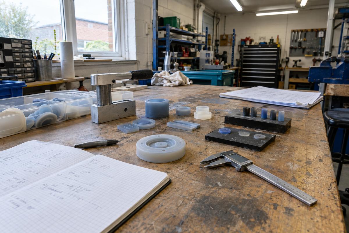 Prototype tooling round with trial parts and measured samples