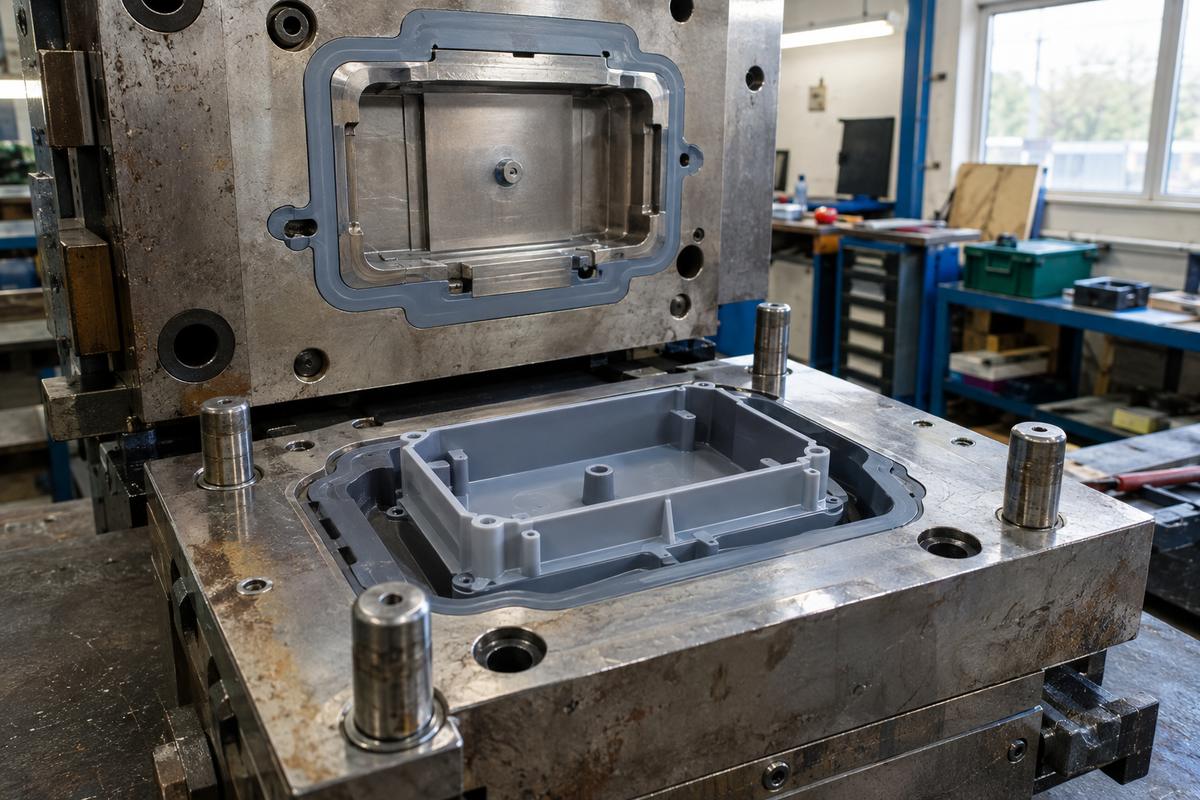 Rigid insert positioned in steel tool for two-shot silicone moulding