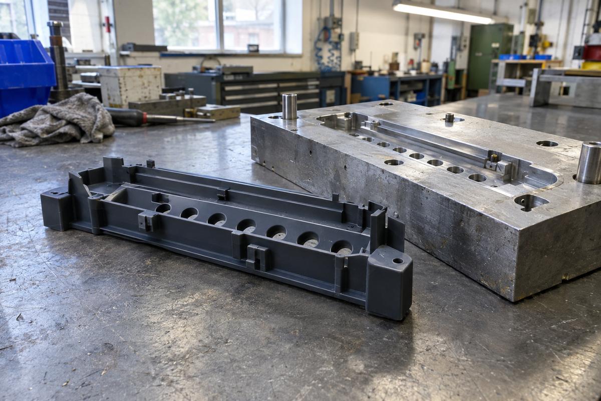 Plastic substrate with holes and grooves designed for silicone overmoulding