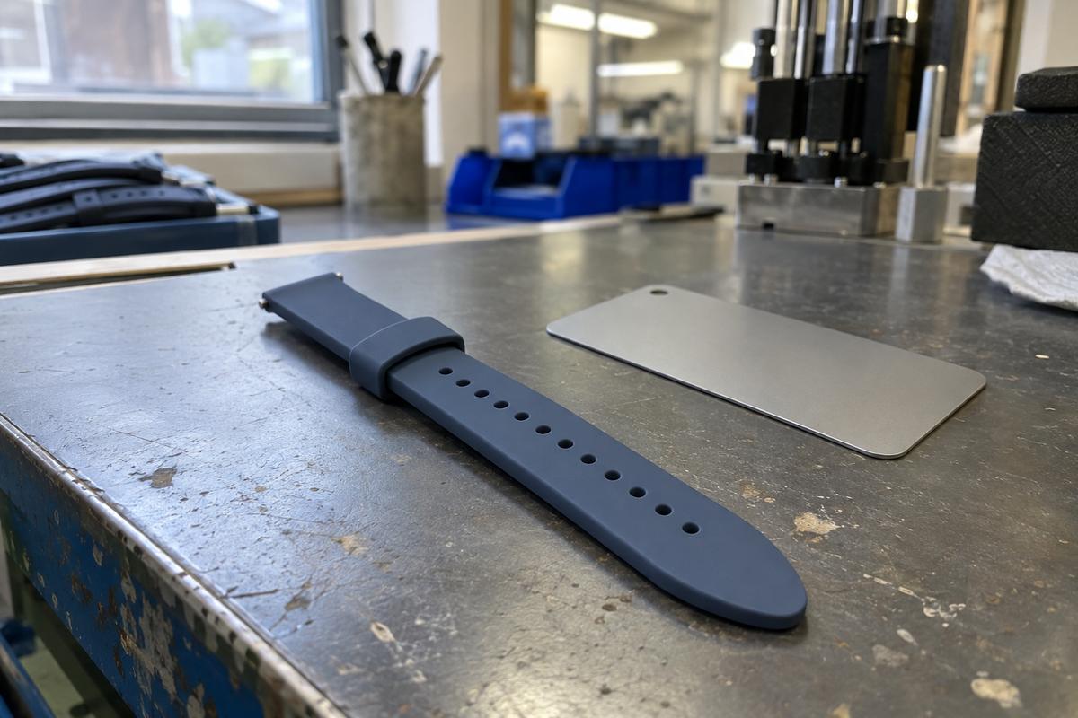 Close-up of silicone strap edge, pin holes and keeper detail