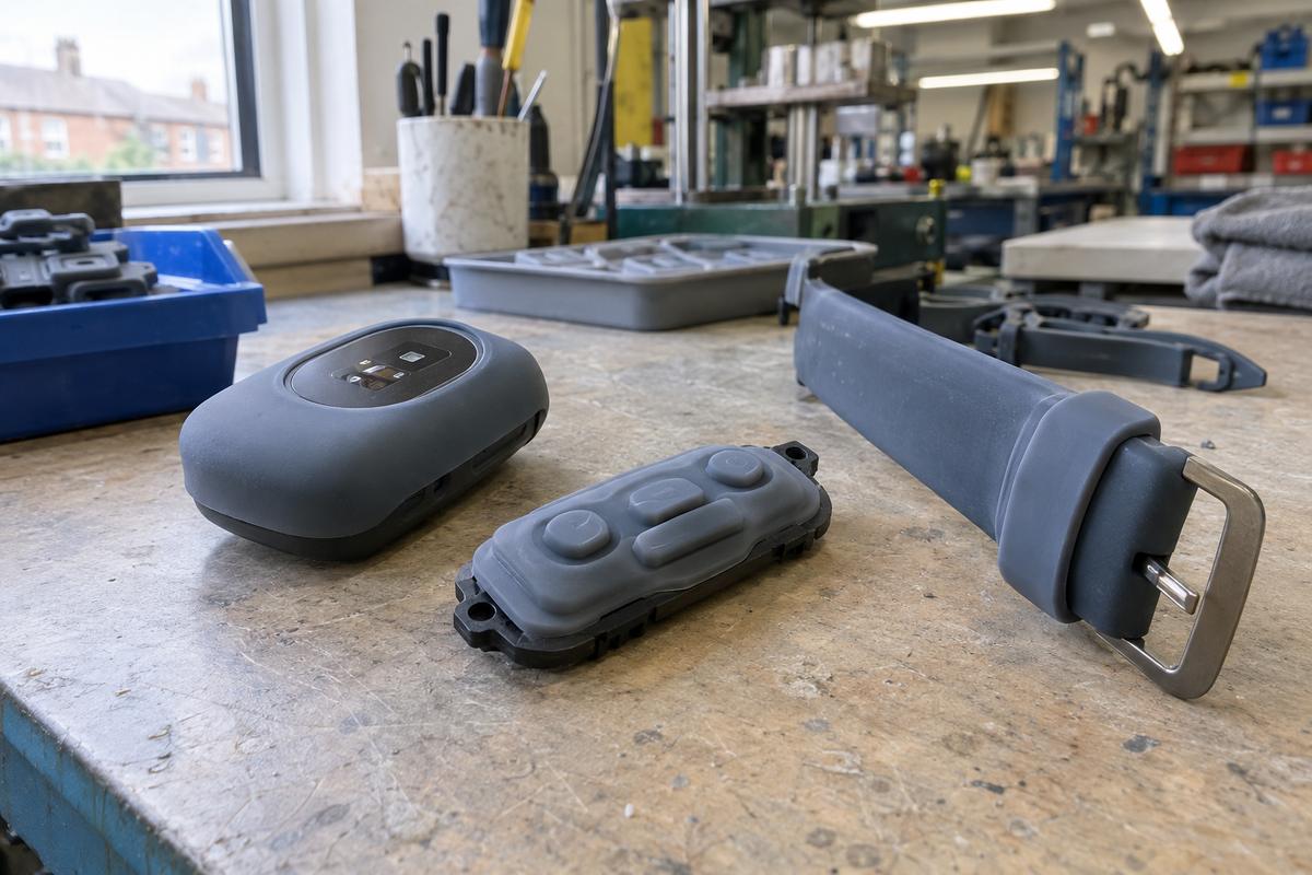 Wearable overmoulded parts including sensor housing, buttons and strap section