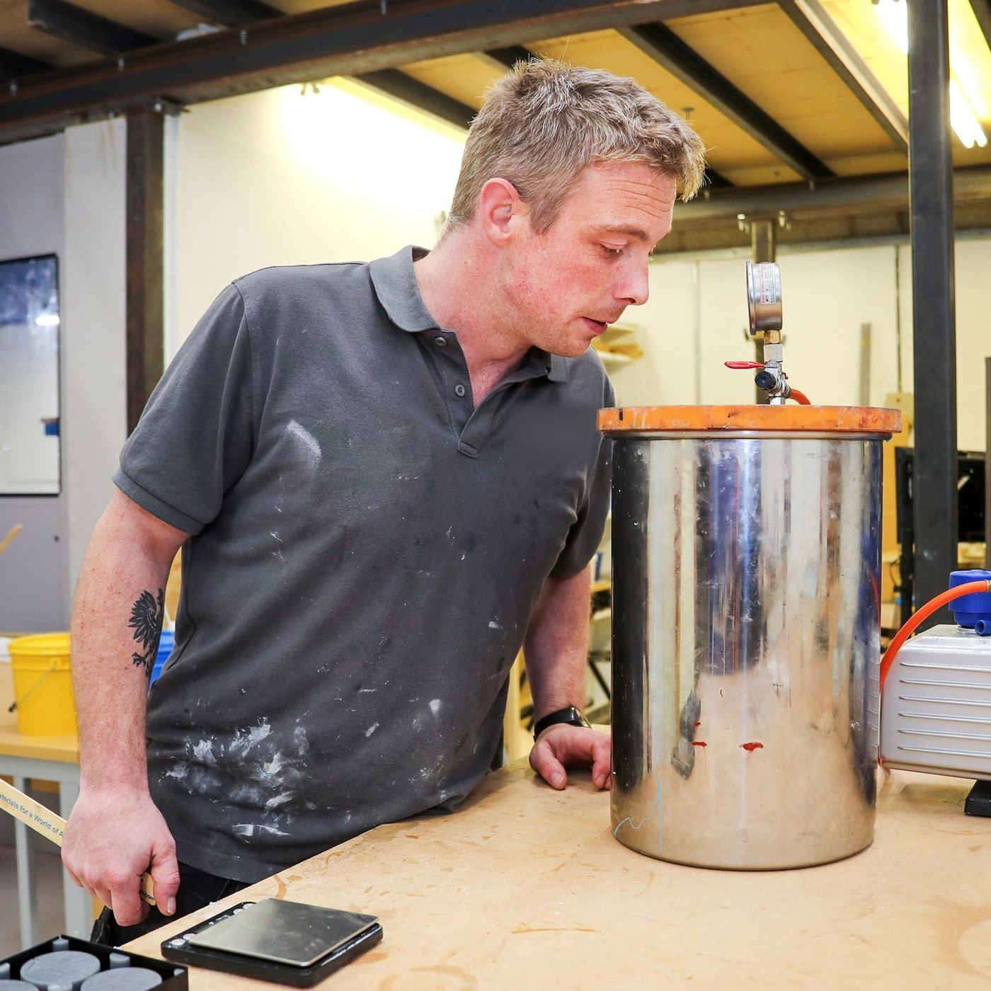 Degassing pot used to remove air before casting.