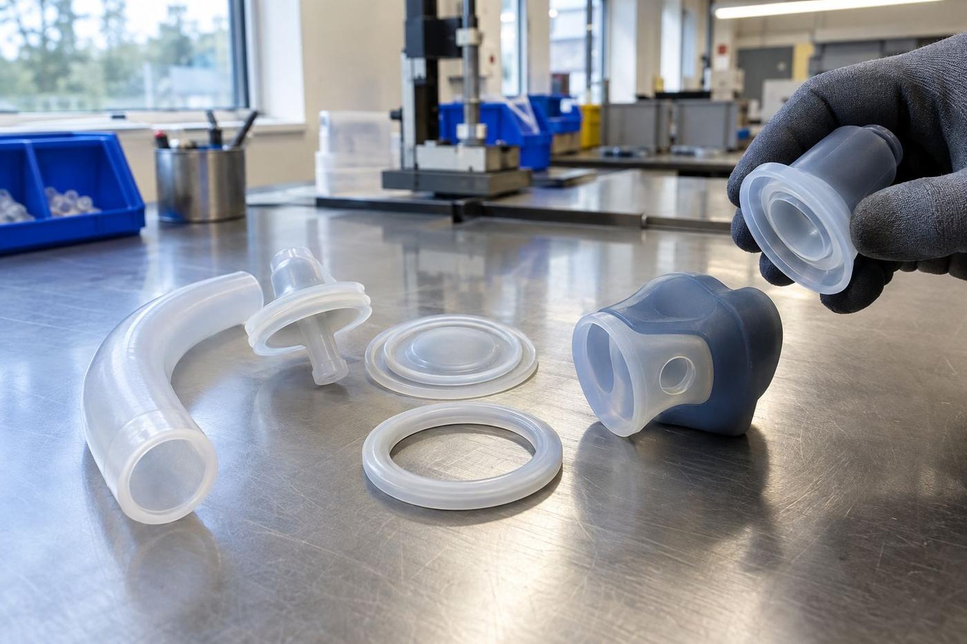 Selection of silicone medical device components on a stainless surface