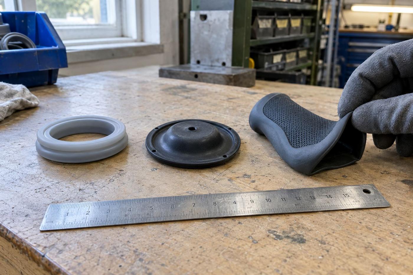 Three similar parts showing silicone, rubber and TPE material differences.