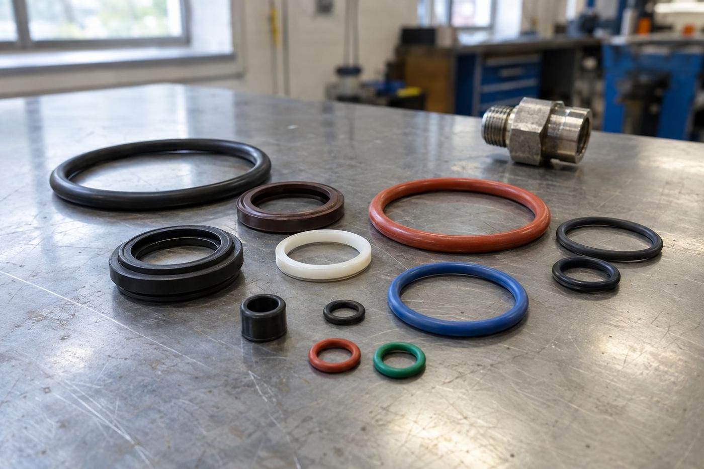 Assorted silicone and rubber O-rings on a metal surface
